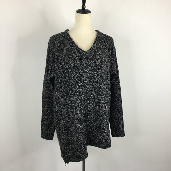 ATHLETA Black White Specks Wool & Cashmere Knit Zip Asymmetric Hem Sweater - Picture 5 of 9